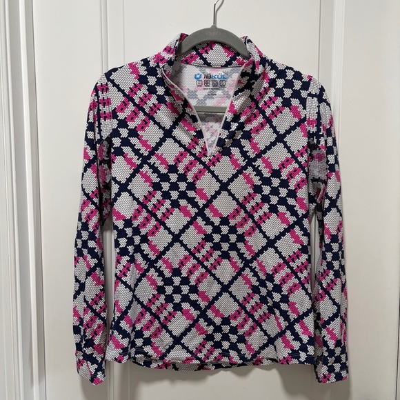 IBKUL Womens 1/4 Zip Long Sleeve Shirt Mesh Golf UPF 50+ Blue Floral Medium - Picture 2 of 8